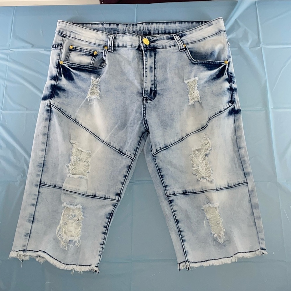 Argonaut Nation men’s size 36 distressed bleached jean long shorts lightweight